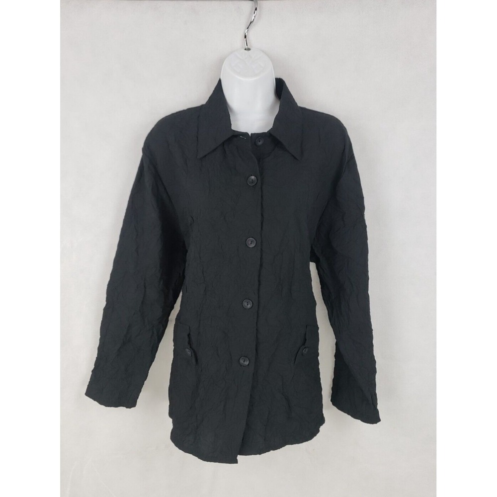 Transparente Black Label Crinkle Shirt Button Down Pocket Black One Size OS